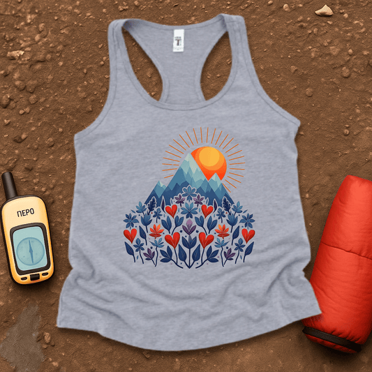 Blue Flower Hearts Women's Racerback Tank Top