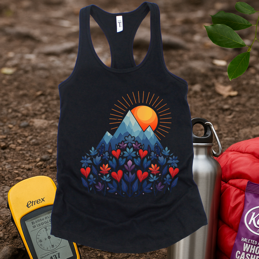Blue Flower Hearts Women's Racerback Tank Top