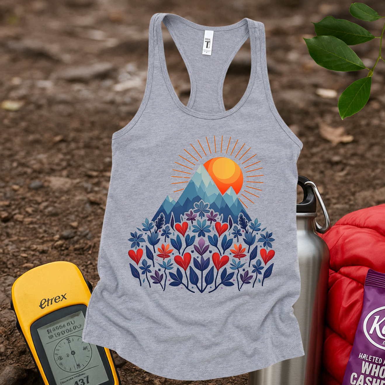 Blue Flower Hearts Women's Racerback Tank Top