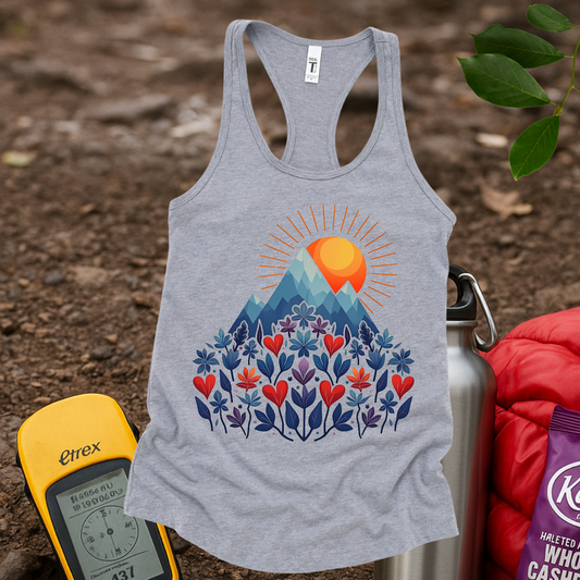 Blue Flower Hearts Women's Racerback Tank Top
