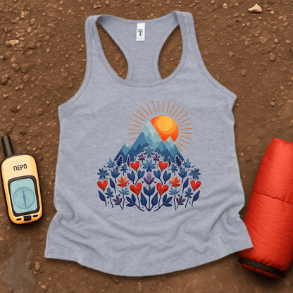 Blue Flower Hearts Women's Racerback Tank Top