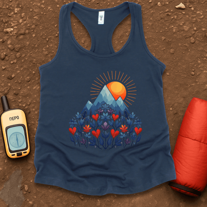 Blue Flower Hearts Women's Racerback Tank Top