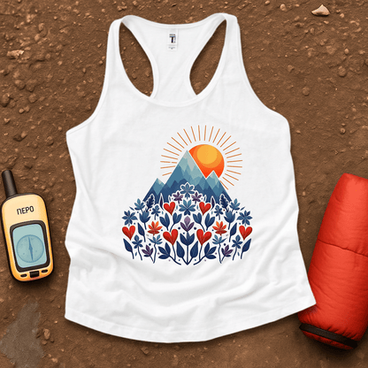 Blue Flower Hearts Women's Racerback Tank Top