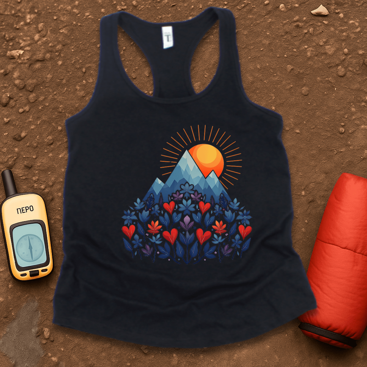 Blue Flower Hearts Women's Racerback Tank Top