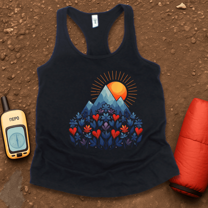 Blue Flower Hearts Women's Racerback Tank Top
