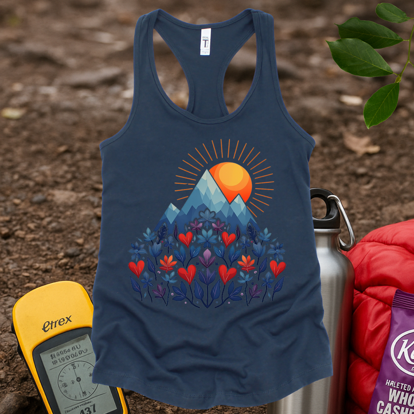 Blue Flower Hearts Women's Racerback Tank Top