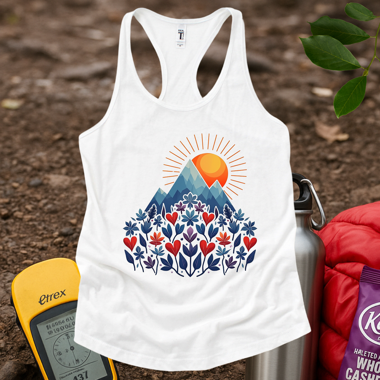 Blue Flower Hearts Women's Racerback Tank Top